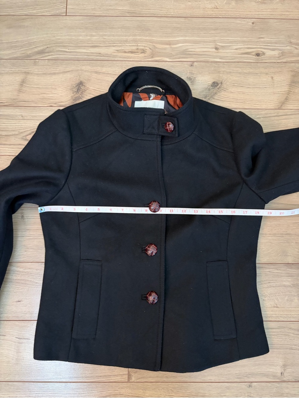 Banana Republic Black Stand-Neck Wool Blend Peacoat size M - Picture 6 of 13